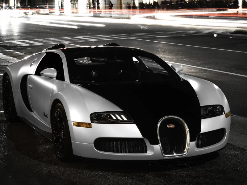 black, veyron, bugatti, light, city, supercar, night, white