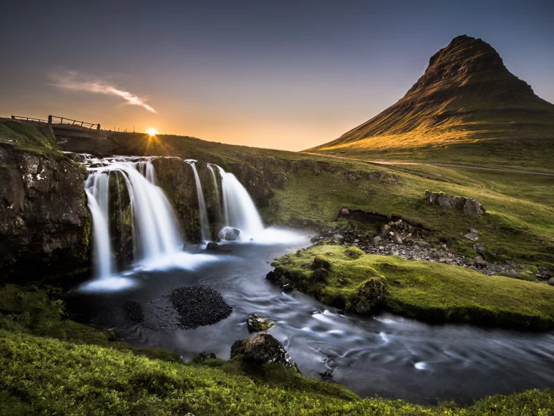 гора, водопад