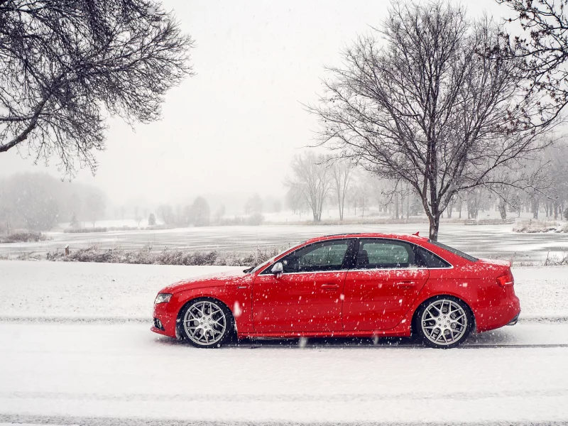 красная, профиль, audi, red, ауди, s4, зима, снег
