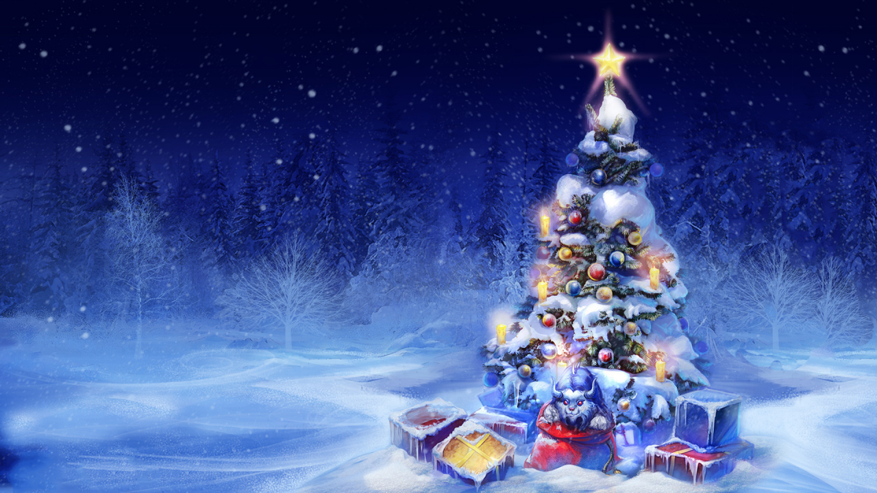 игрушки, новый год, подарки, огни, елка, снег