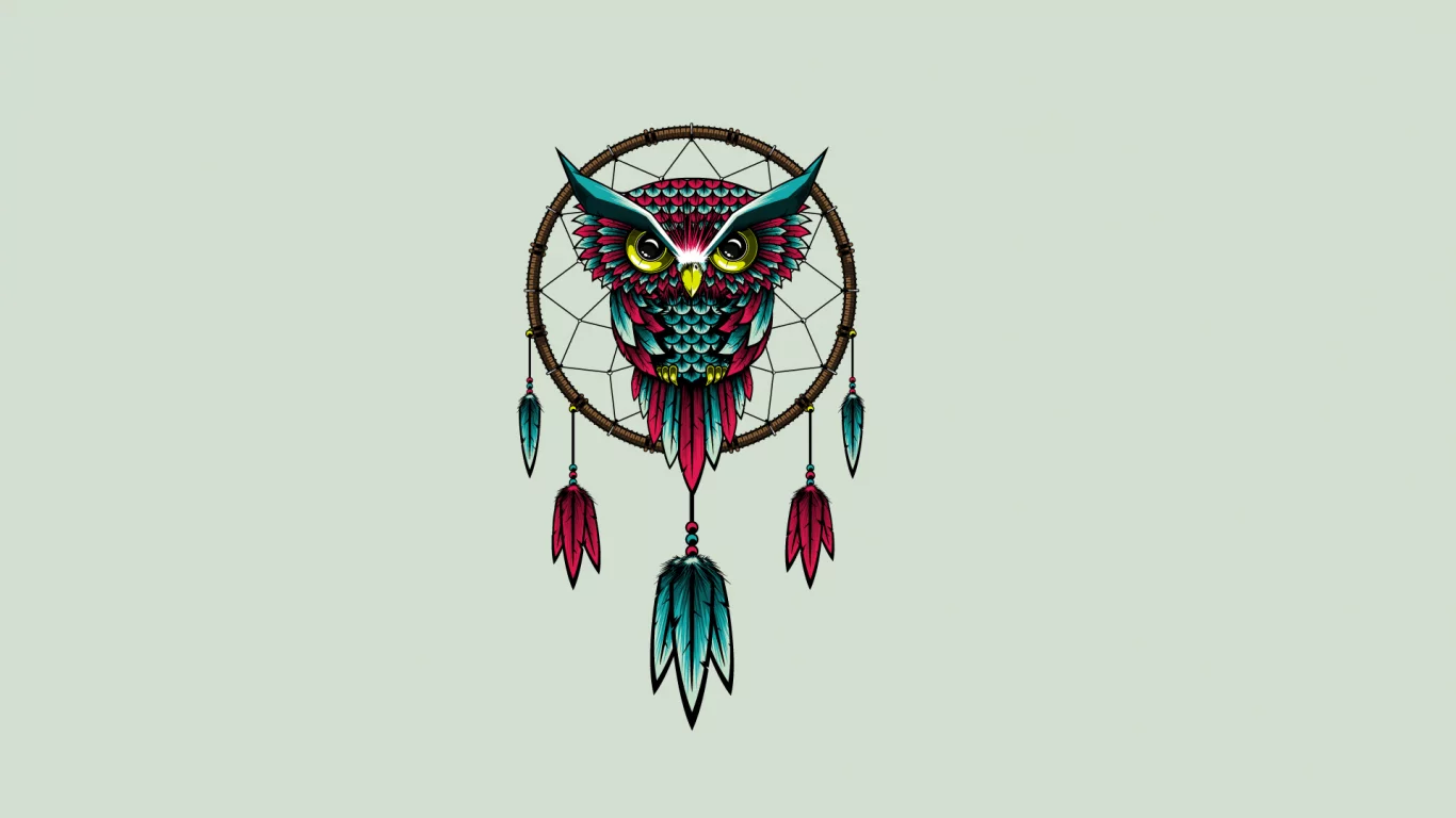 owl, dreamcatcher, птица, сова, ловец снов, минимализм