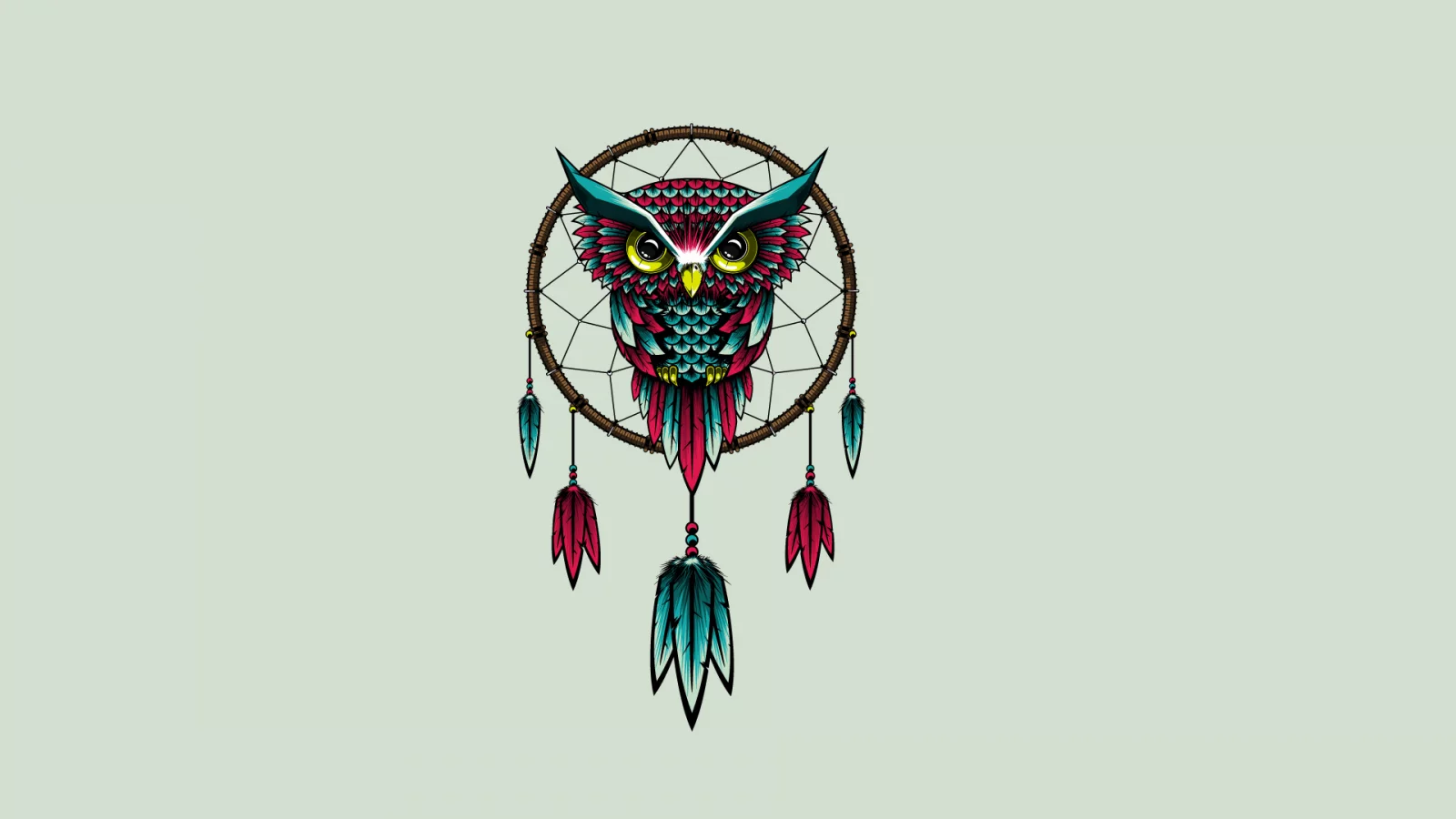 owl, dreamcatcher, птица, сова, ловец снов, минимализм