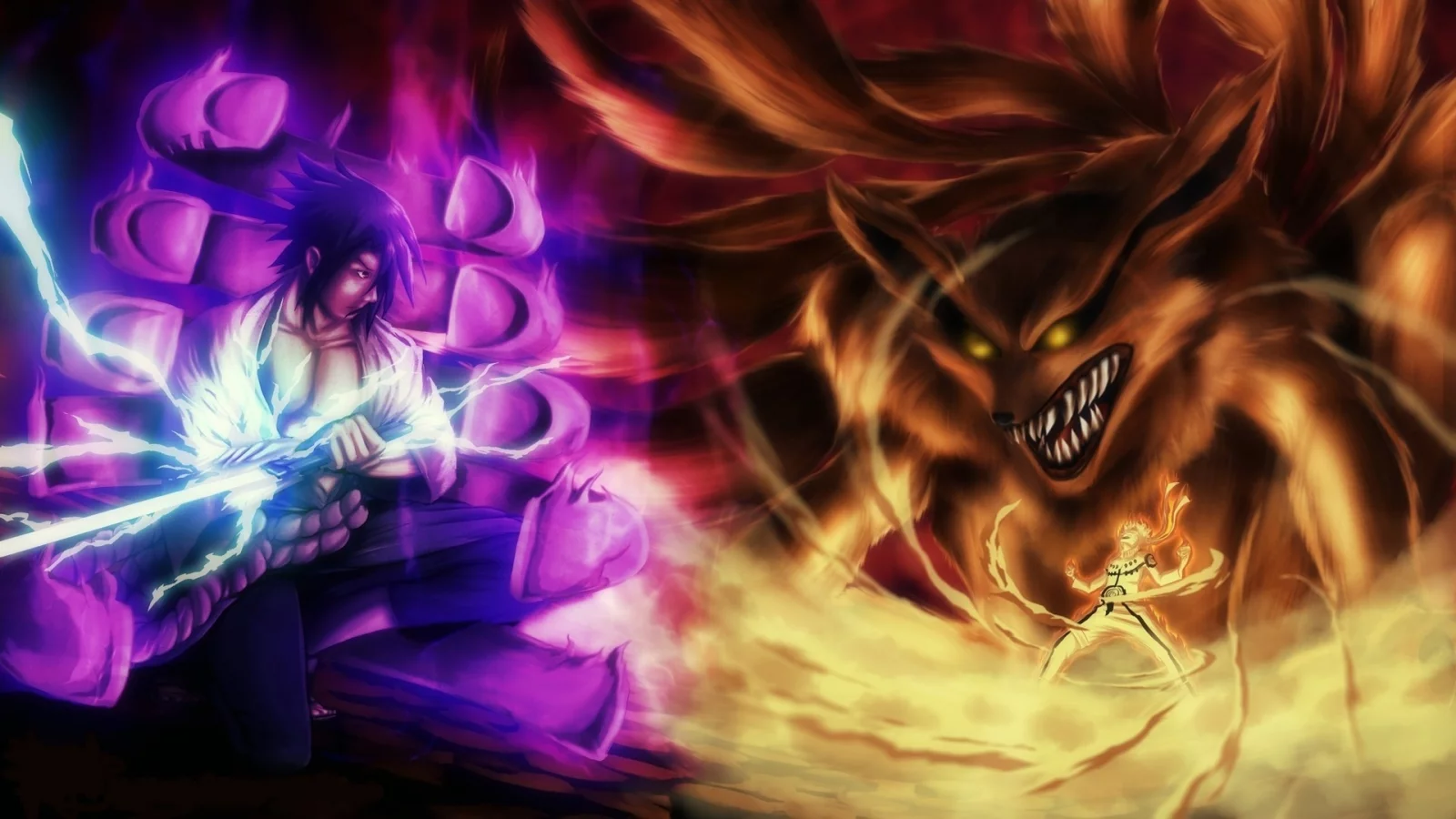 kurama no yoko, uzumaki, sasuke, kyuubi mode, naruto shippuden, uchiha, naruto, naruto vs sasuke