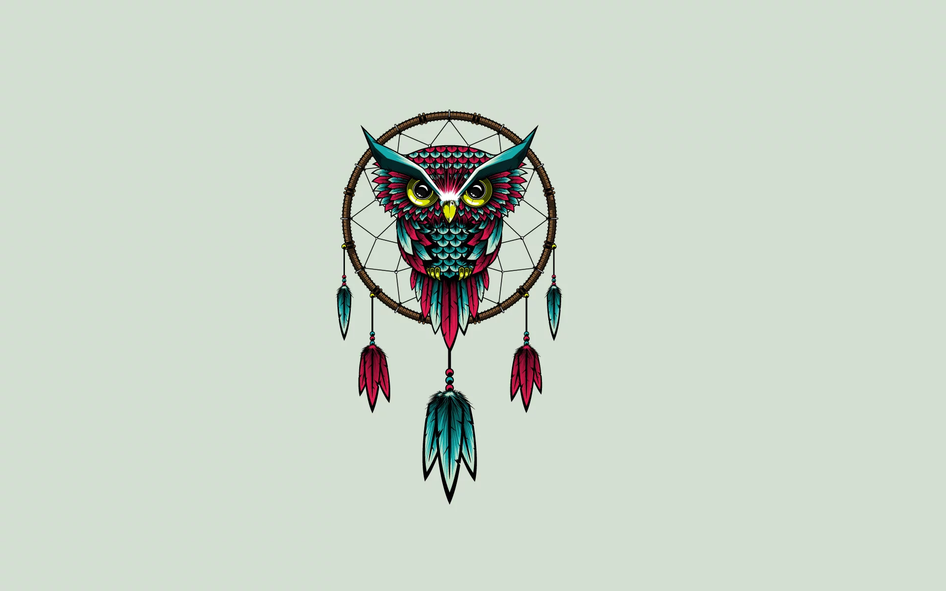 owl, dreamcatcher, птица, сова, ловец снов, минимализм