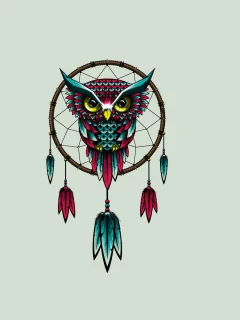 owl, dreamcatcher, птица, сова, ловец снов, минимализм