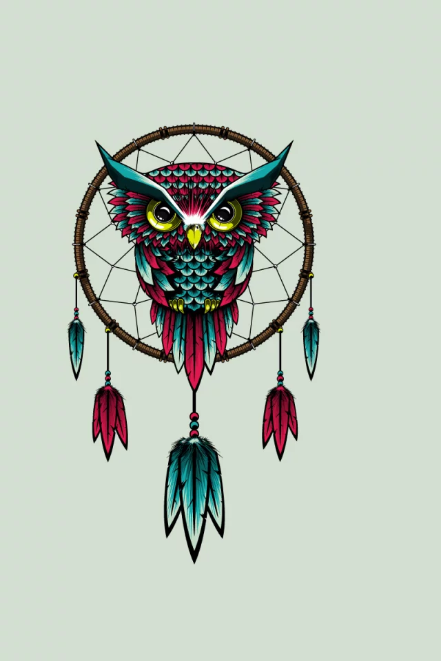 owl, dreamcatcher, птица, сова, ловец снов, минимализм