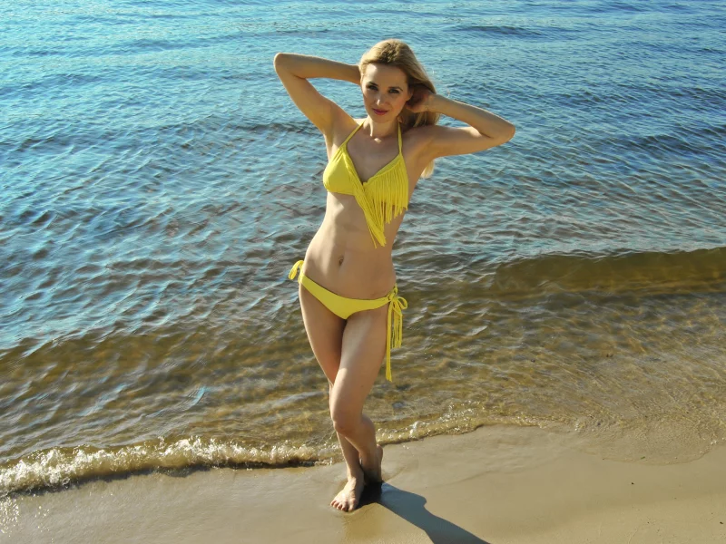 Сандра, фотомодель, море, купальник, взгляд, улыбка, лето, солнце, Sandra
