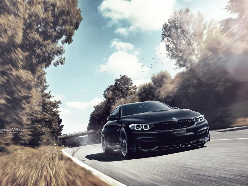bmw, дорога, авто, машина, лес, небо, облака