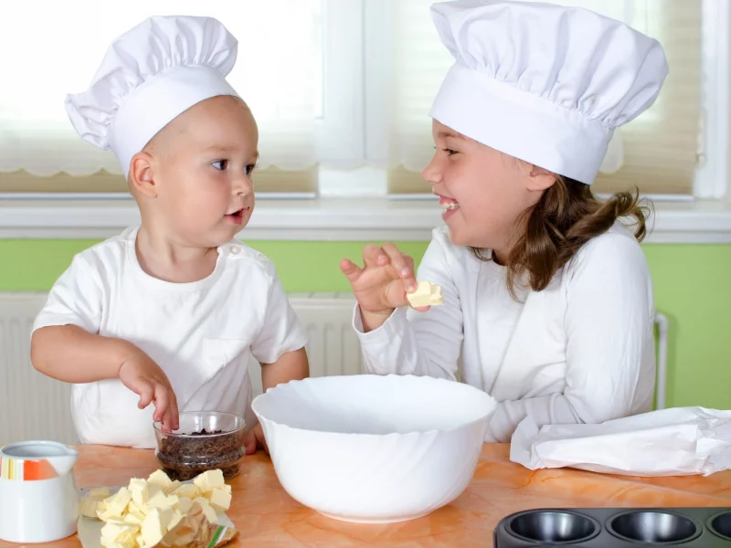 butter, spices, girl, cook, kitchen, children, baby, table, boy, ребёнок, eggs, stove