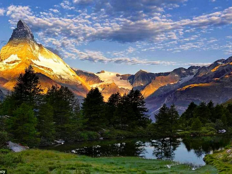 горы, озеро, лес