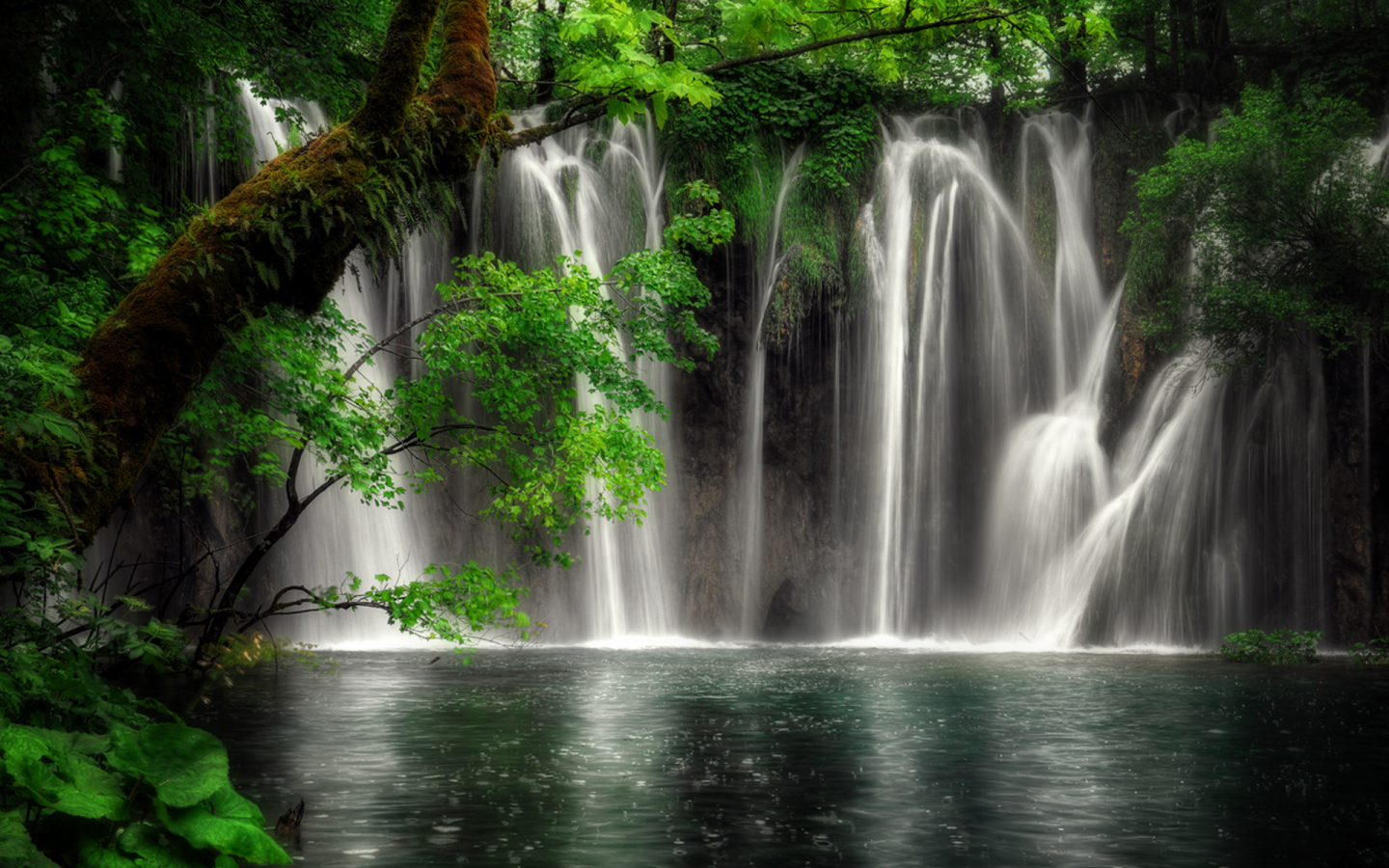 водопад, вода, деревья, скалы, растительность, пейзаж, природа