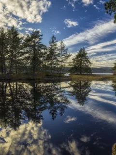 Ringerike, Norway, Рингерике, Норвегия, озеро, отражение, дом, облака, деревья