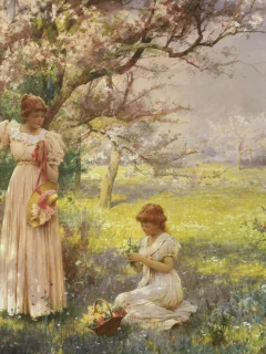 cherry, прогулка, picking flowers, blossoms, garden, spring, girl, весна, цветы