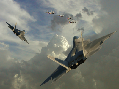миг-29, тучи, небо, f-22, истребители, облака