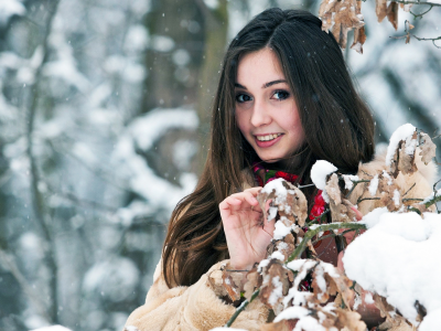 девушка, зима, снег