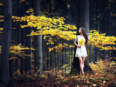 девушка, деревья, осень