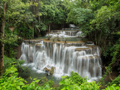 Таиланд, River Kwai, Erawan waterfall, лес, камни, водопад, каскад, пороги, зелень, кусты, деревья