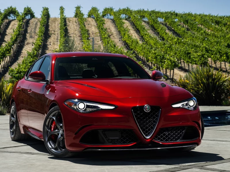 поля, 2017, красный, alfa romeo, giulia, quadrifoglio, альфа ромео