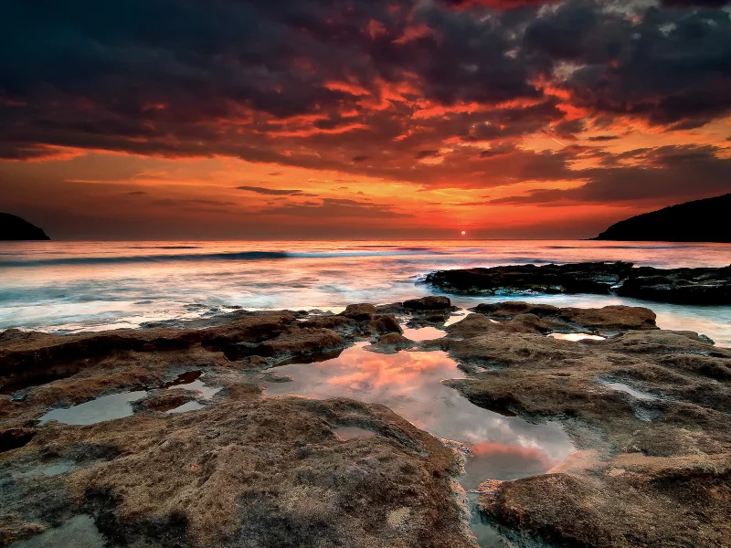 зарево, orange, море, sunset, закат, sea, nature, камни