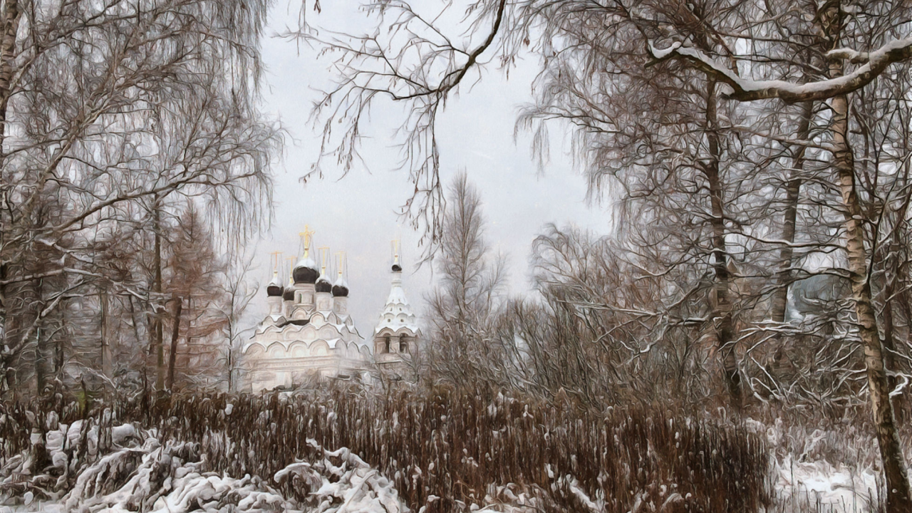 зима, пейзаж, собор, храм, для открытки
