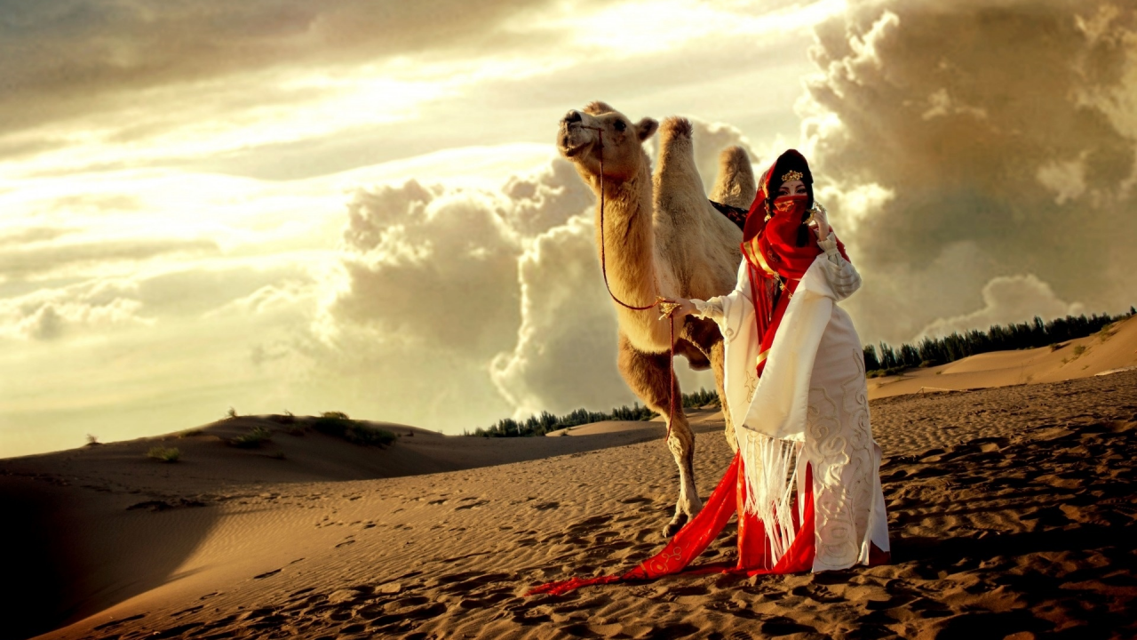 девушка, верблюд, пески, шахеризада, восток, пустыня, арабчанка