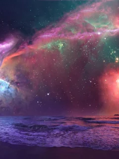 небо, космонавт, вселенная, фантастика, море, берег