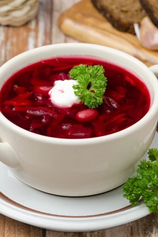 зелень, еда, борщ, хлеб, суп, обед, сметана, фасоль