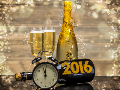 2016, шампанское, бокалы, праздник, новогодние обои