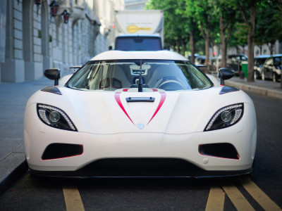 street, cars, white, tree, agera r, van, кёнигсегг, front, supercar, koenigsegg