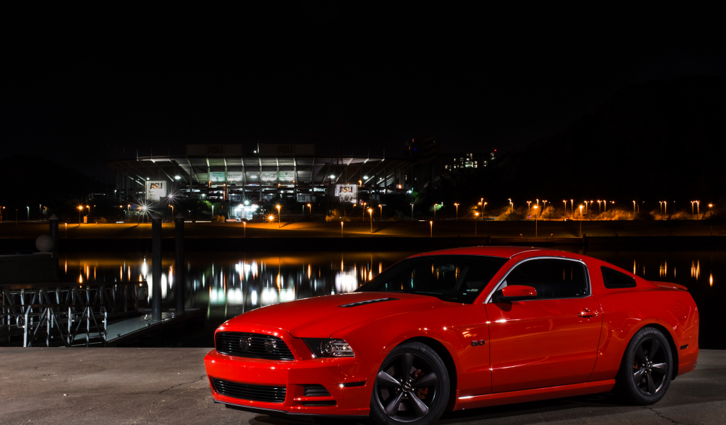 red, front, gt, mustang, light, night, ford