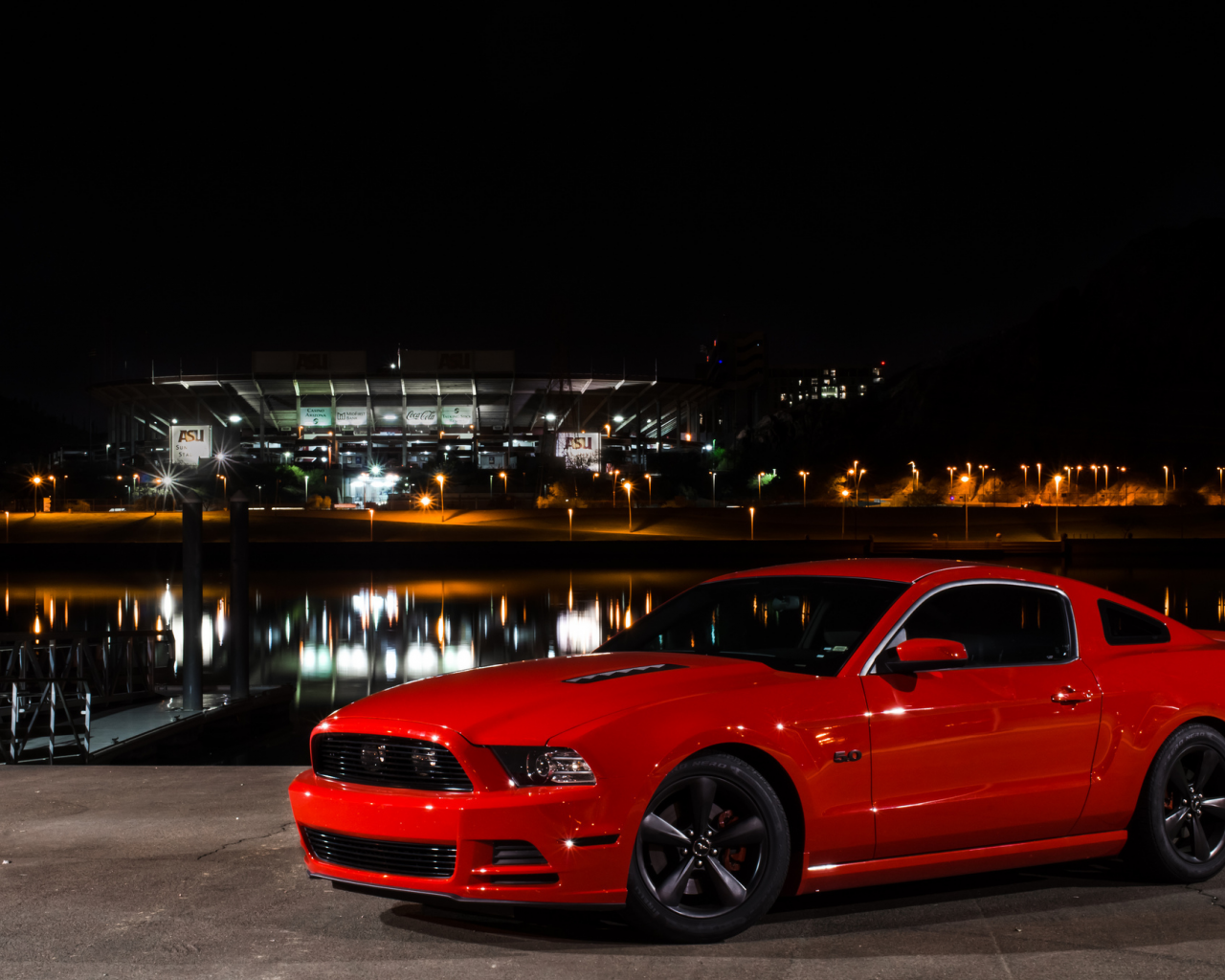 red, front, gt, mustang, light, night, ford