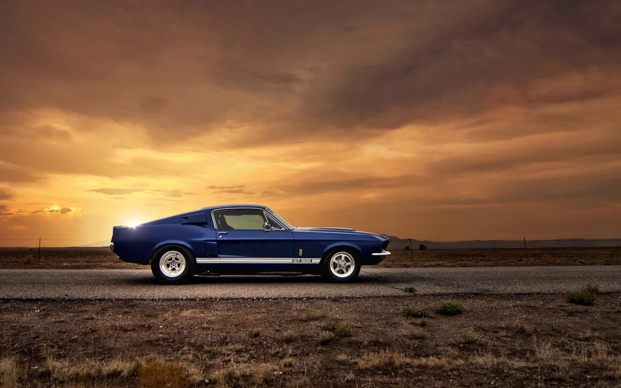muscle car, gt500, автообои, закат, ford mustang, car, форд