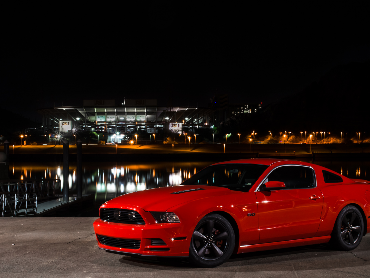 red, front, gt, mustang, light, night, ford