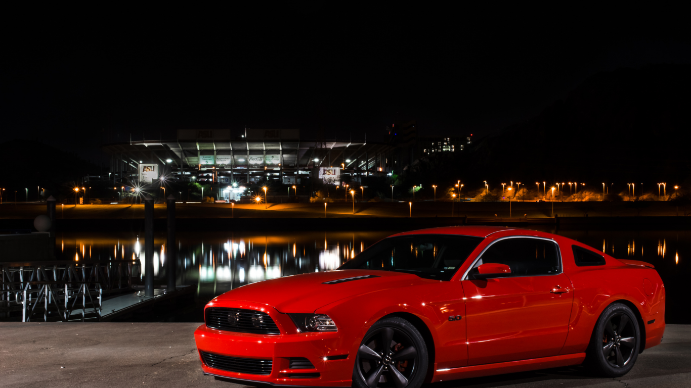 red, front, gt, mustang, light, night, ford