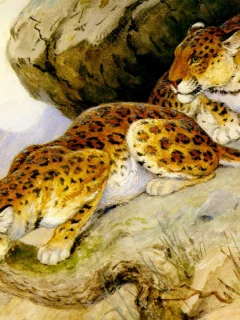 леопарды, georges-frederic rotig, хищники, живопись, арт