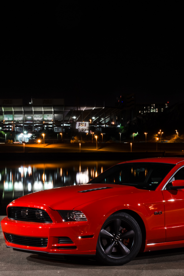 red, front, gt, mustang, light, night, ford