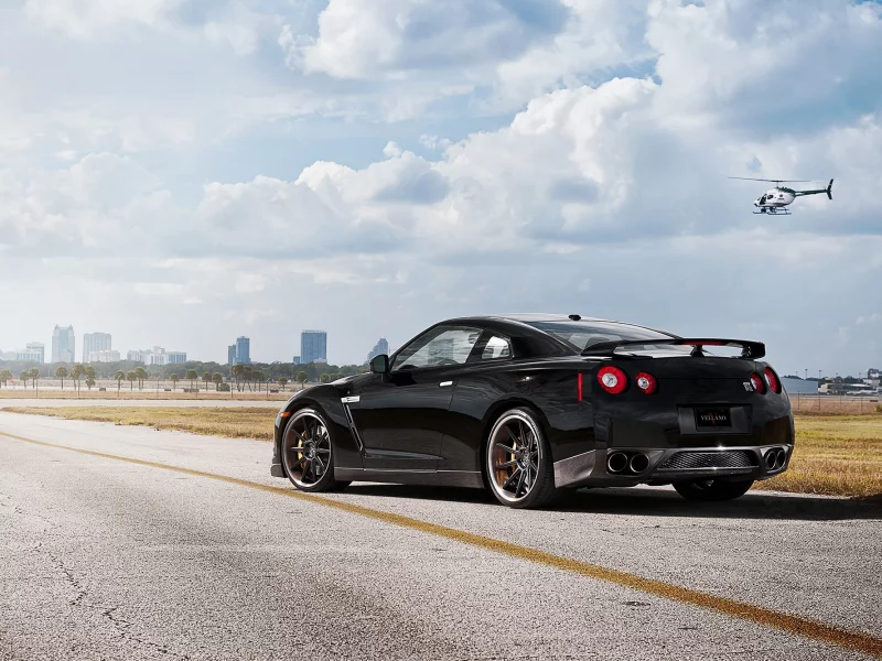 nissan, r35, чёрный, black, ниссан, небо, gt-r, вид сзади, гтр