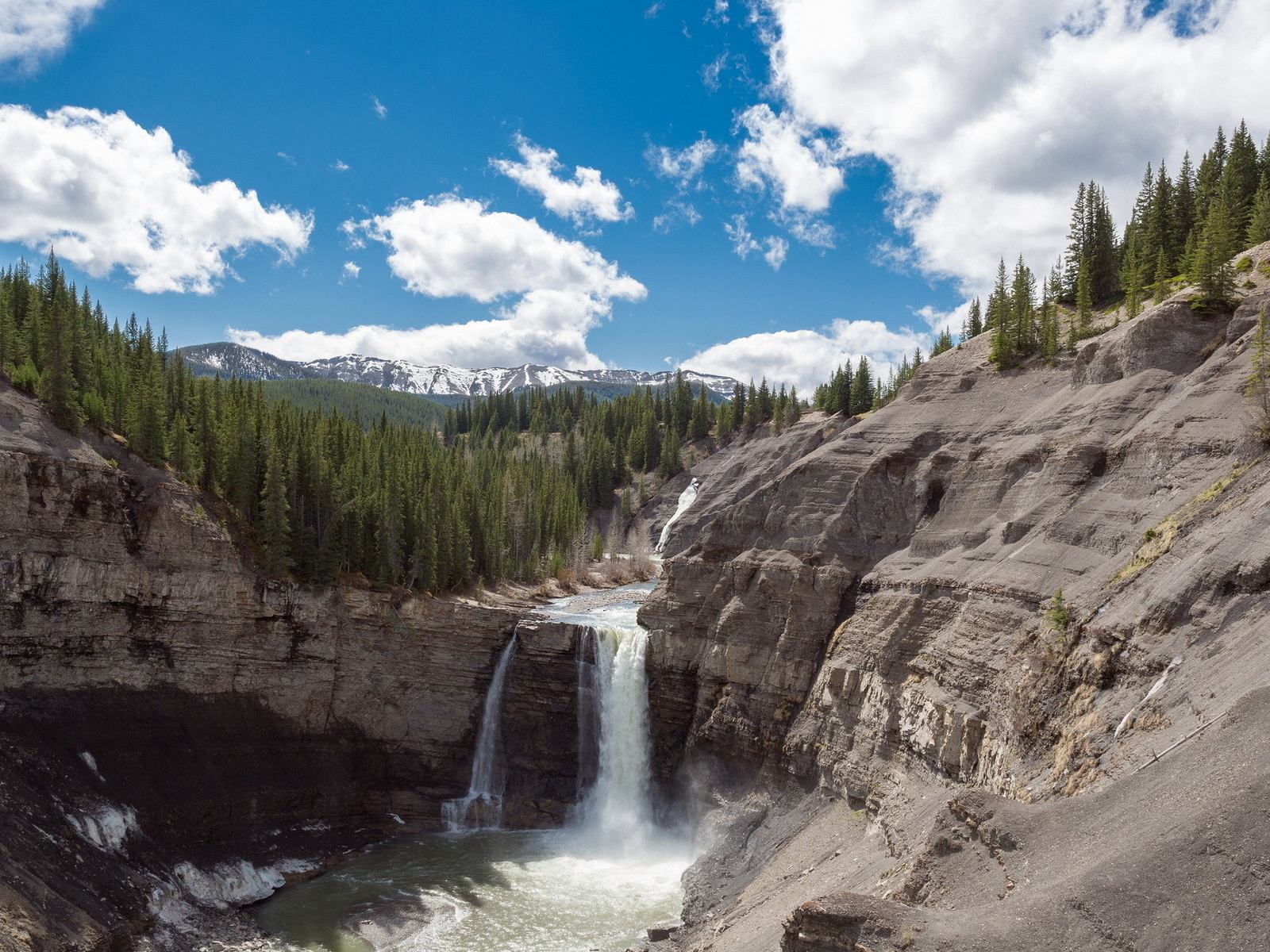 водопад, горная река, лес, природа, камни