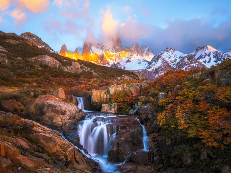 ountains, utumn, merica, atagonia, горы, водопад, осень