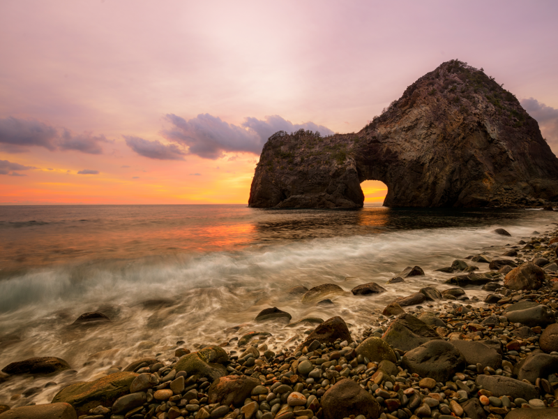 landscape, beach, scale, sky, clouds, stones, scenery, colors, ocean, water, sea, sunset, nature