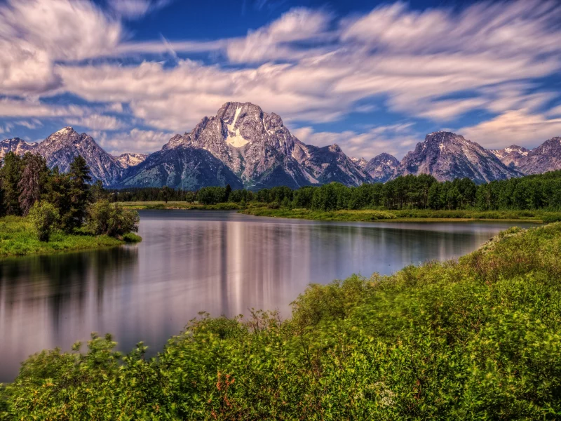 wyoming, grand teton national park, mount moran, snake river, река снейк