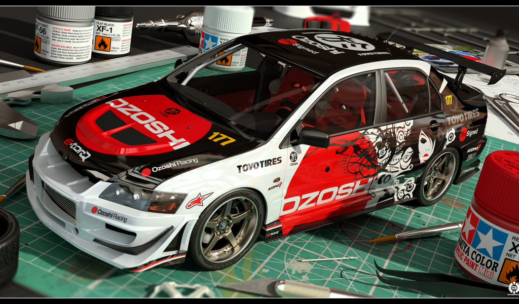 coloring, mitsubishi, 3d car, evo ix, mini model