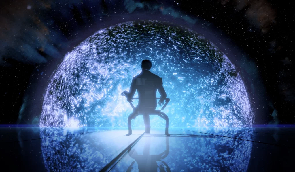 звезда, кресло, человек, mass effect, космос, illusive man
