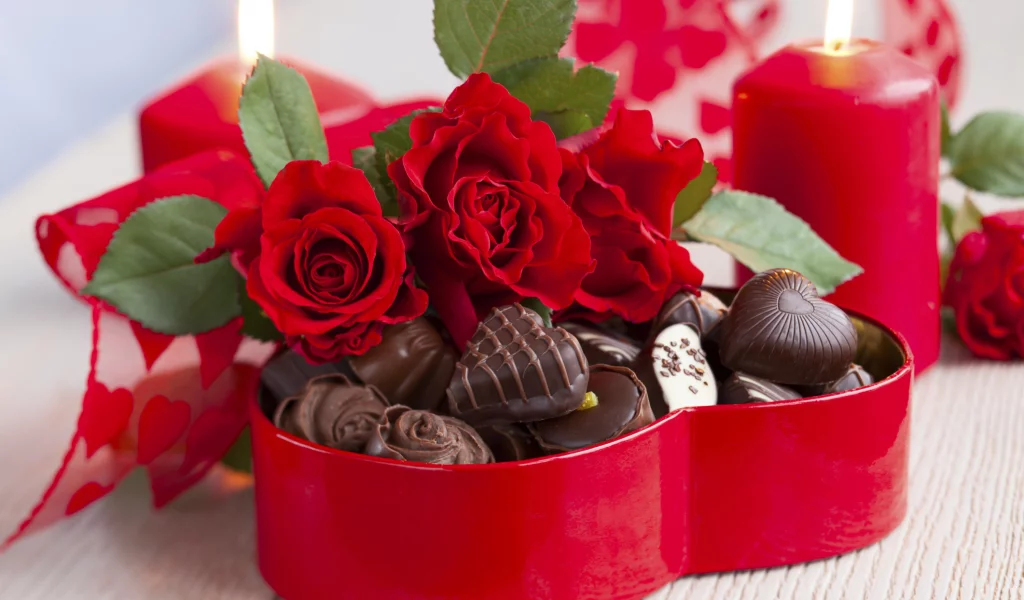 photography, chocolate, photo, heart, love, candy, flowers, bouquet, holiday, red, february 14