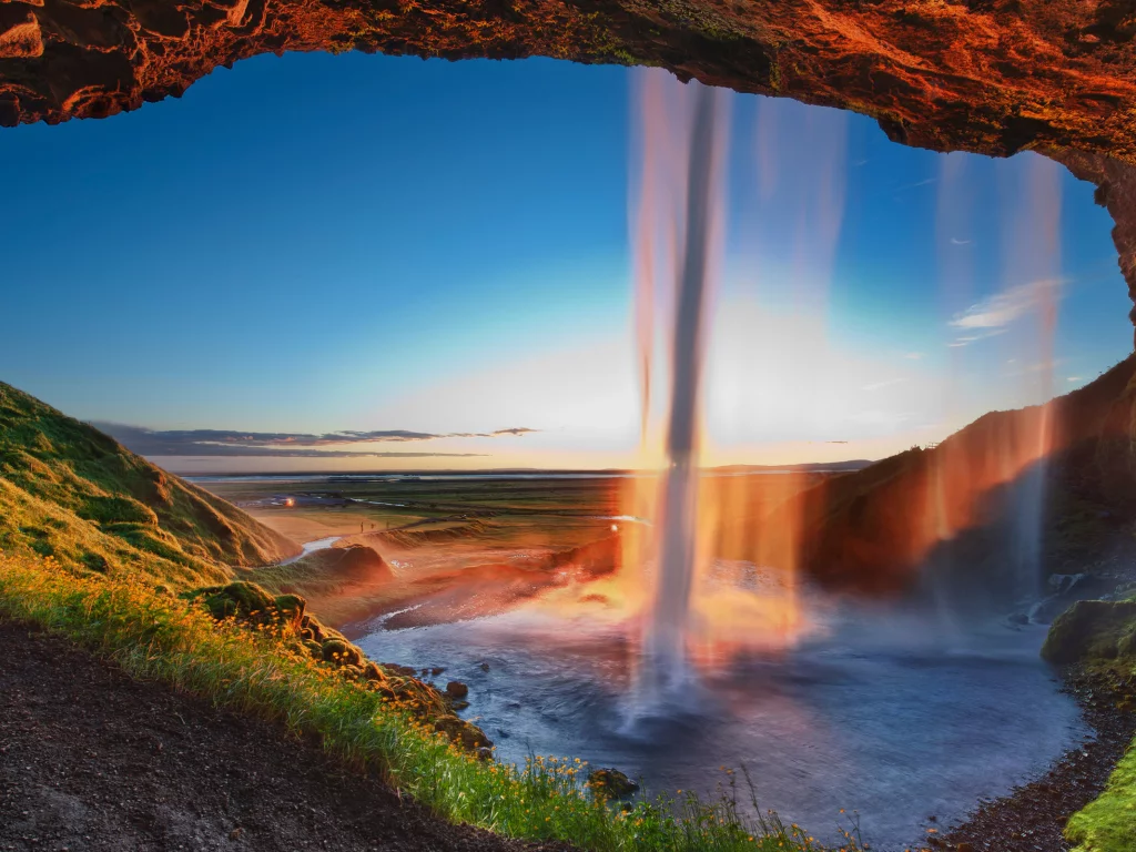 исландия, seljalandsfoss, водопад, селйяландсфосс, вечер
