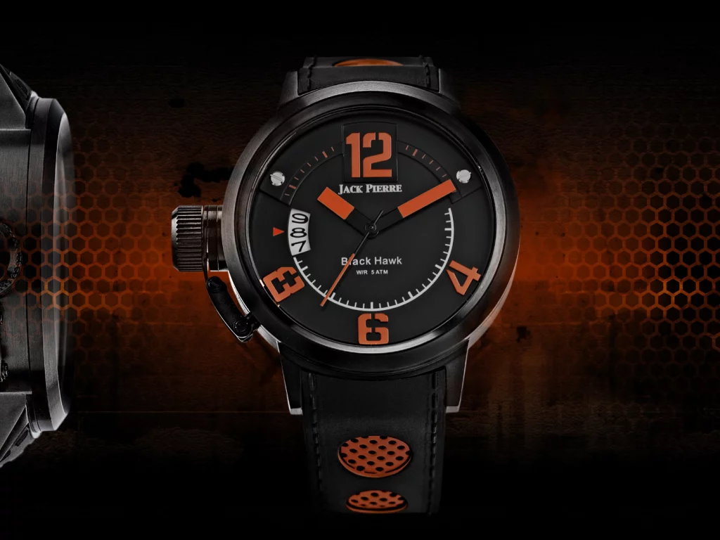 watch, black, orange, jack pierre