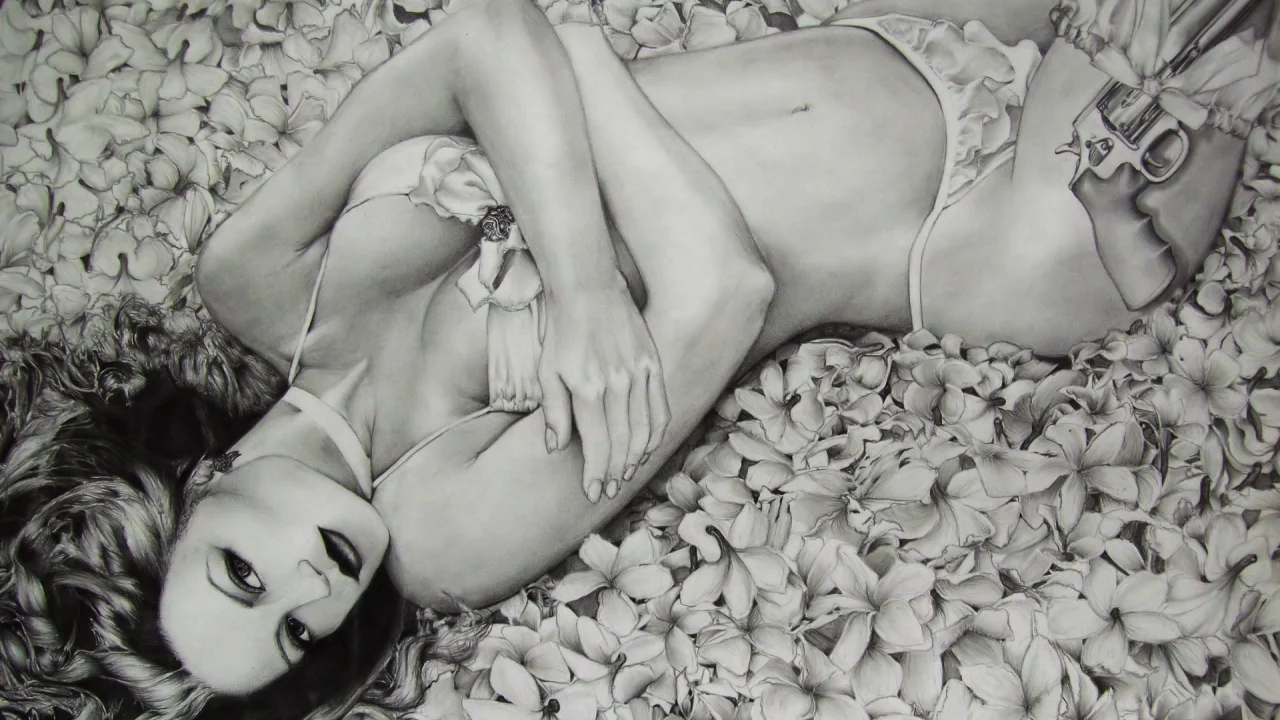рисунок, девушка, цветы