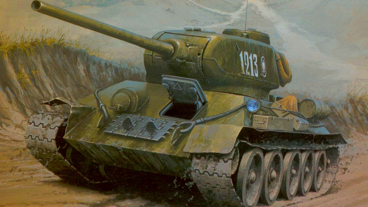 танк, т-34-85, дорога, арт, средний