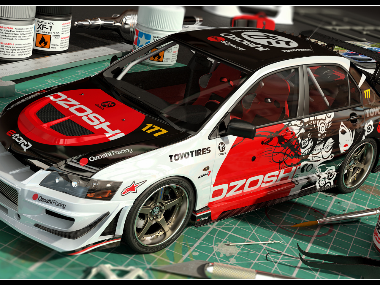 coloring, mitsubishi, 3d car, evo ix, mini model