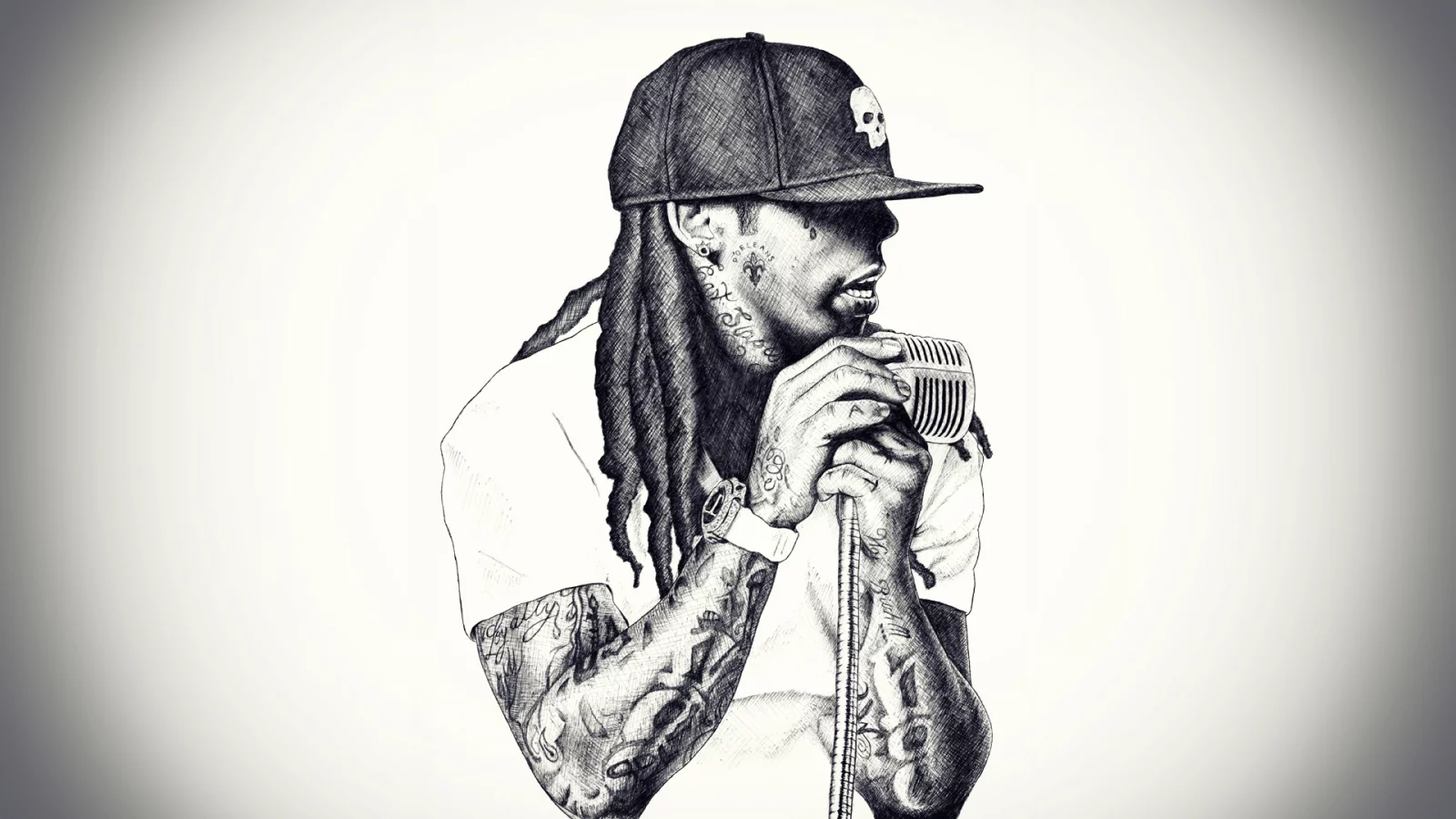 реп, rap, lil wayne, дреды, бейсболка, микрофон, певец